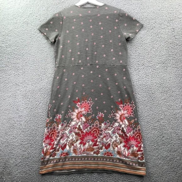 J JILL Womens Size XS Gray Floral Print Short Sleeve Sheath Dress w/ Pockets - Picture 2 of 14